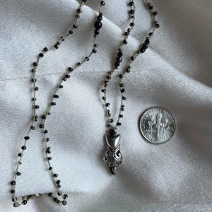 Crochet beaded necklace with 925 Sterling silver cat pendant